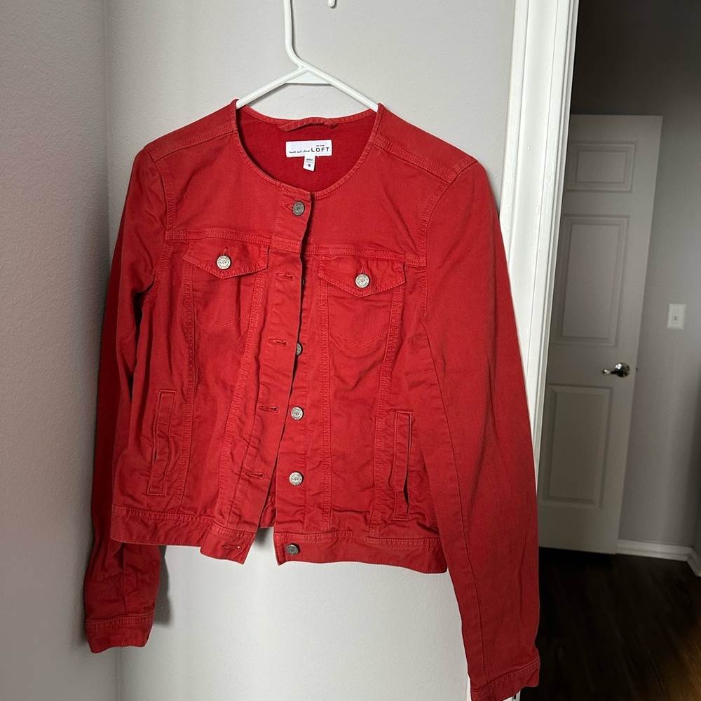 Loft Rust Collarless Jean Jacket